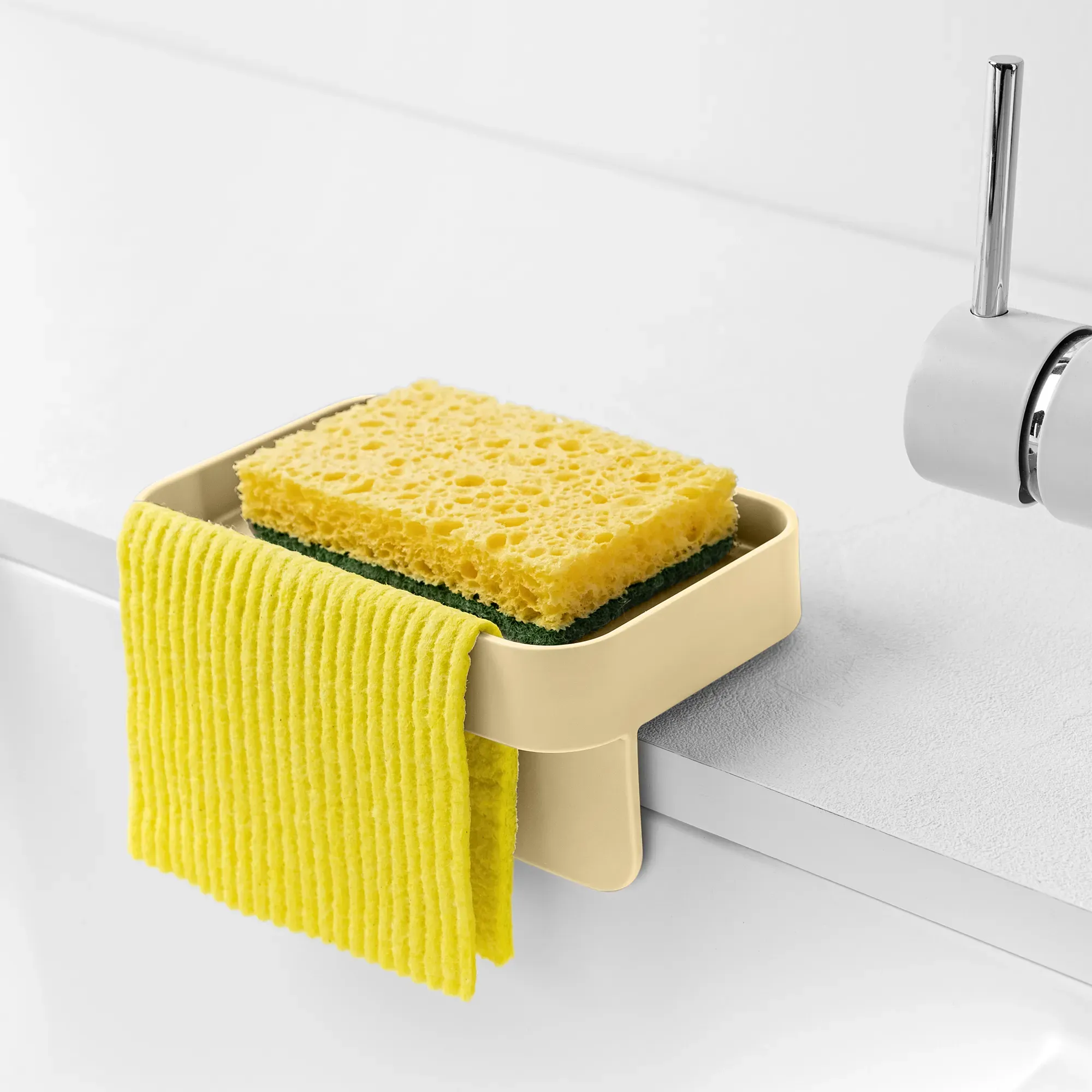 Illustration numéro 2 du produit Porte-éponge à ventouses en polypropylène jaune