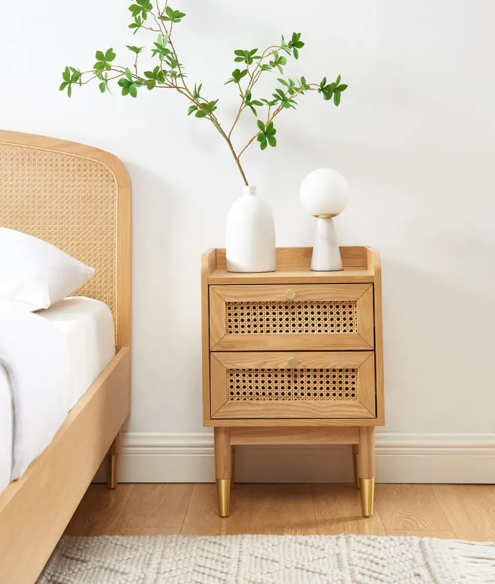 Illustration numéro 2 du produit Table de chevet placage chêne et cannage rotin 40cm