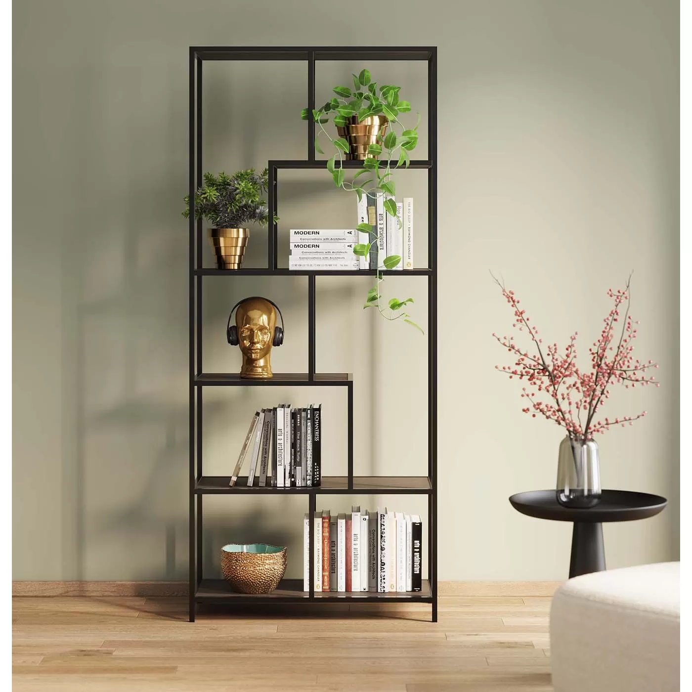 Illustration numéro 2 du produit Étagère 185x77 en acier et chêne noir