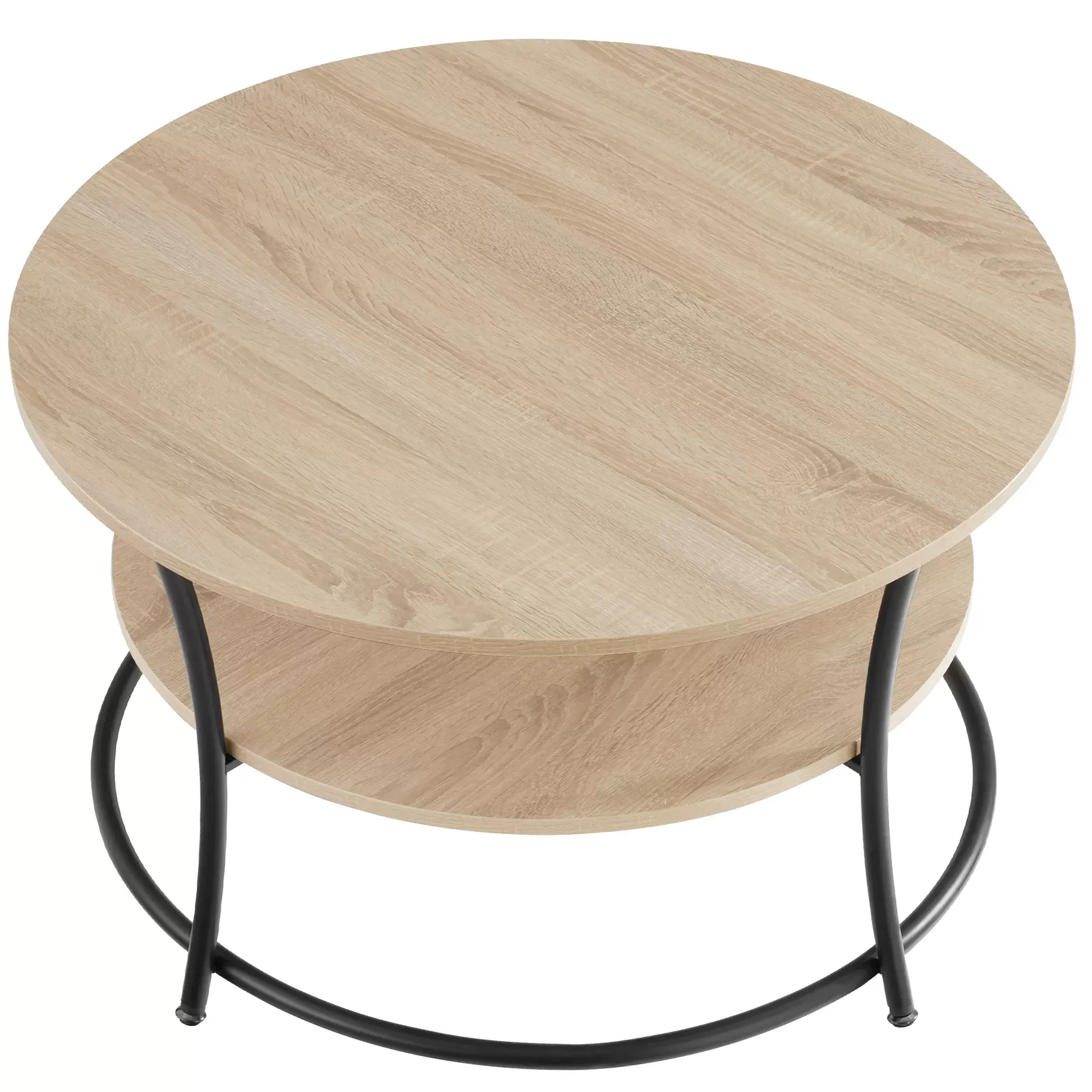 Illustration numéro 2 du produit Table basse salon Rond avec 2 plateaux Style industriel bois clair