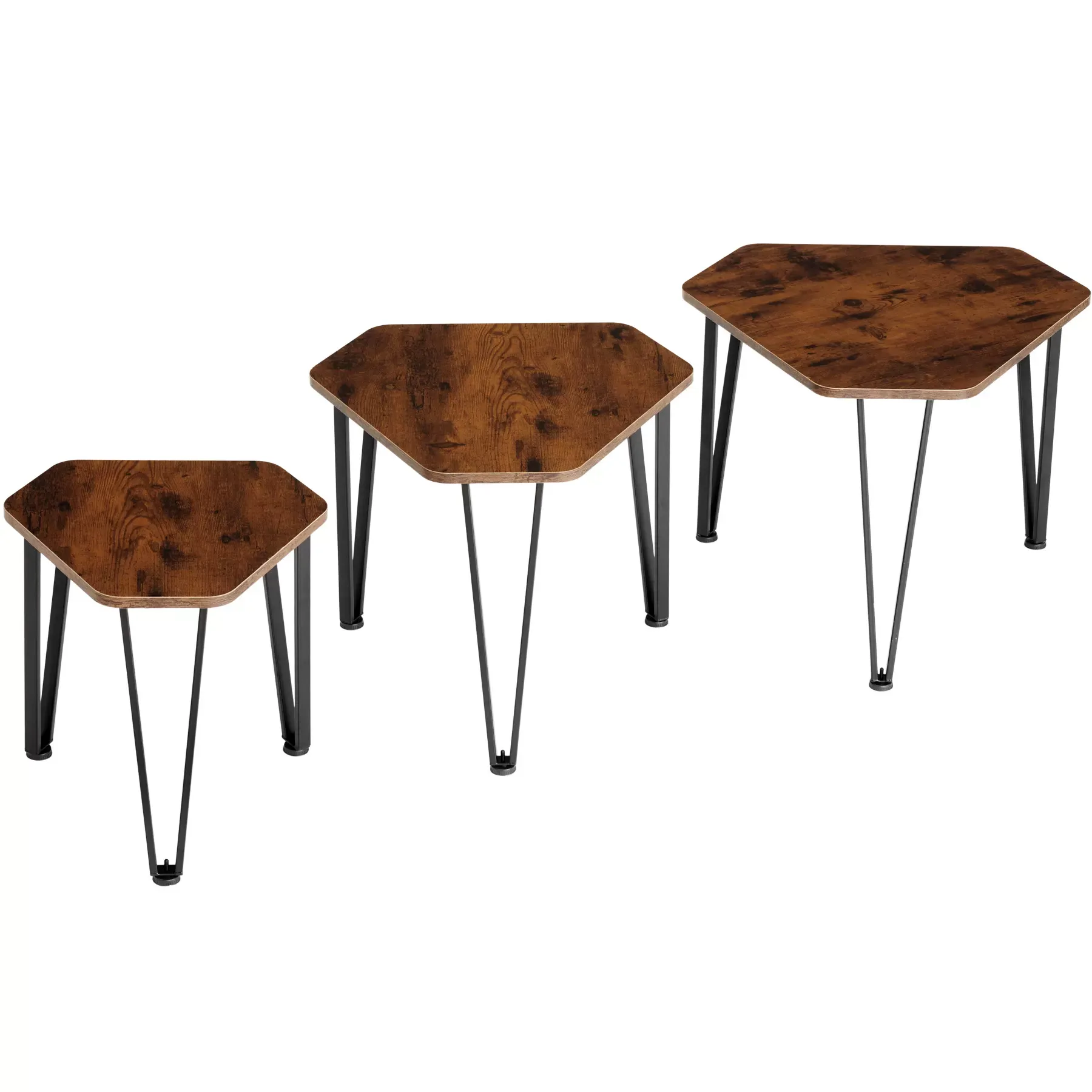 Illustration numéro 2 du produit Ensemble de tables d'appoint en 3 parties empilable bois foncé