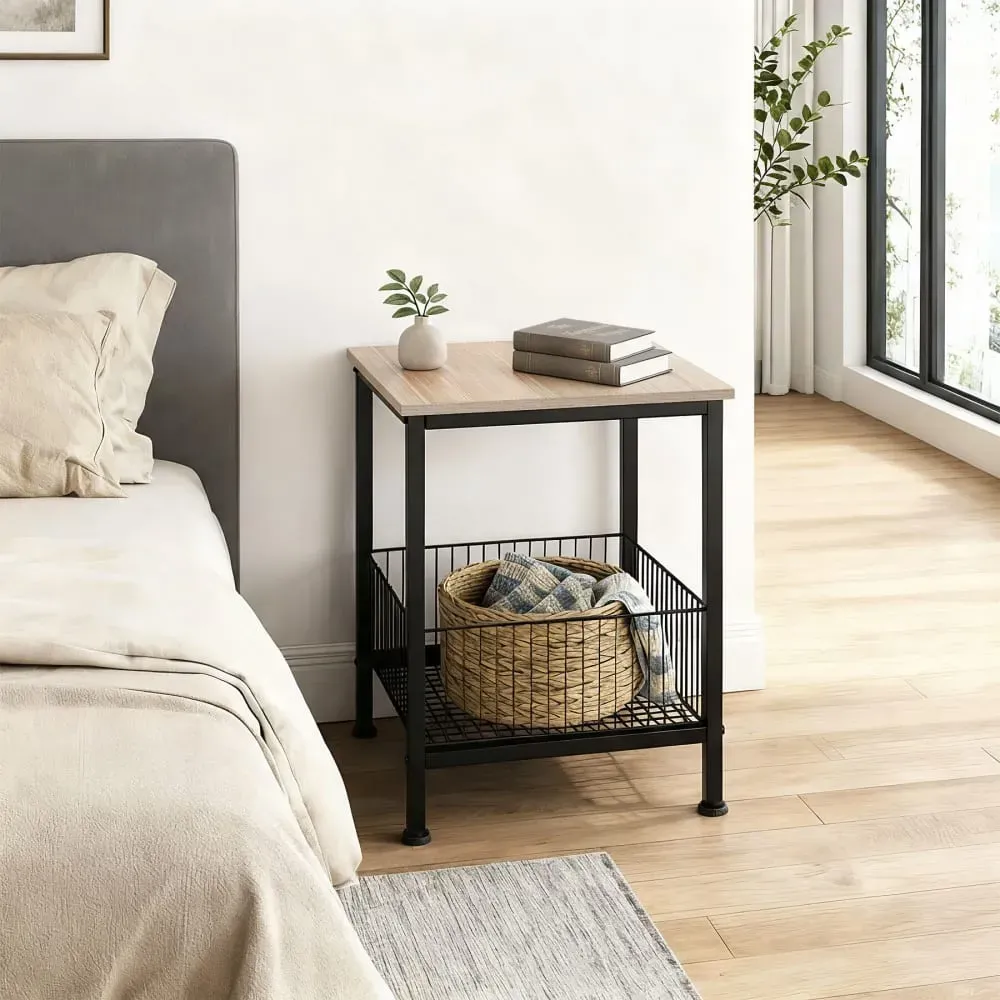 Illustration numéro 2 du produit Table d'appoint Style industriel 40 x 40 x 55,5 cm bois clair