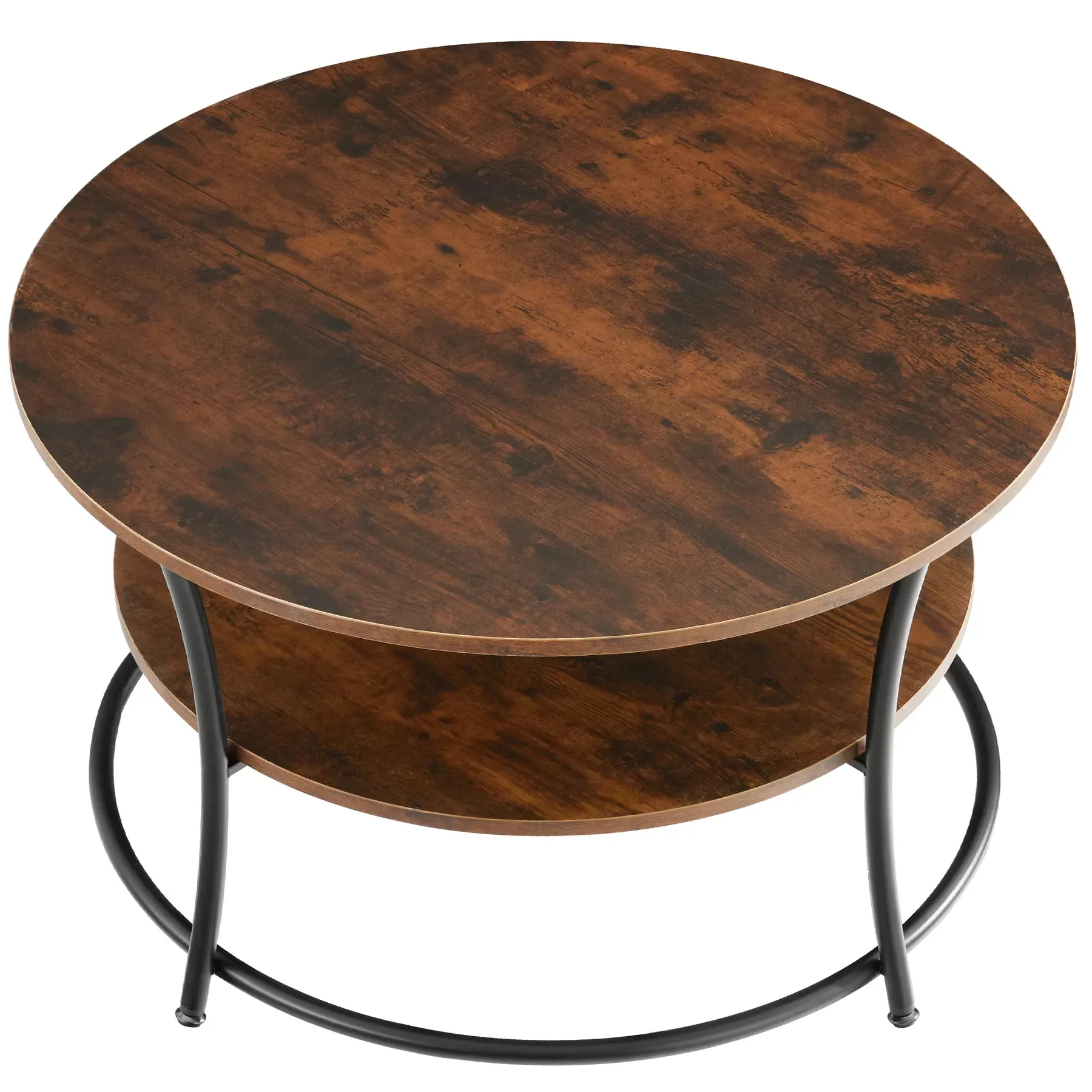 Illustration numéro 2 du produit Table basse salon Rond avec 2 plateaux Style industriel bois foncé