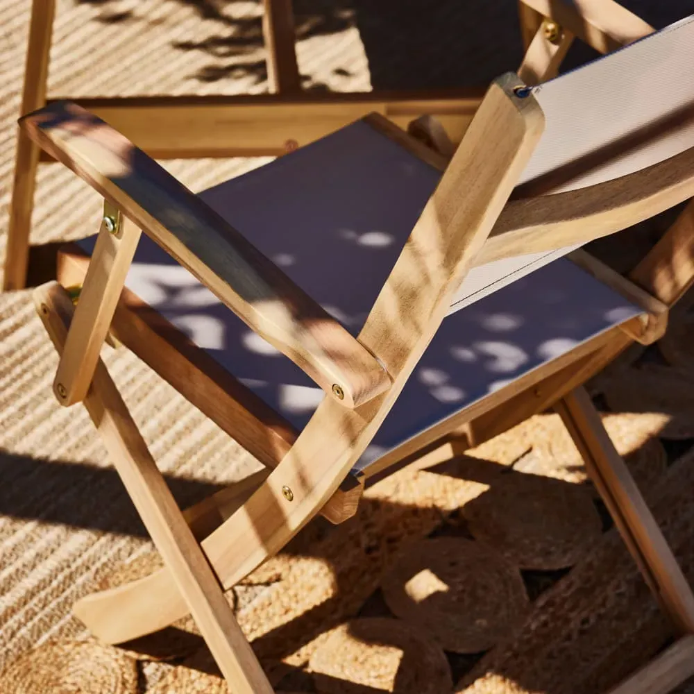 Illustration numéro 2 du produit Pack de 2 Chaises  pliants en bois clair et textilene beige