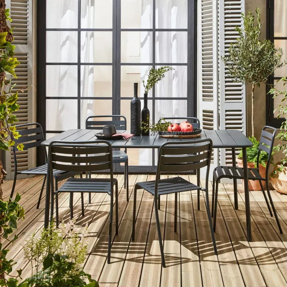 Illustration numéro 2 du produit Ensemble de jardin en métal anthracite table et 6 chaises