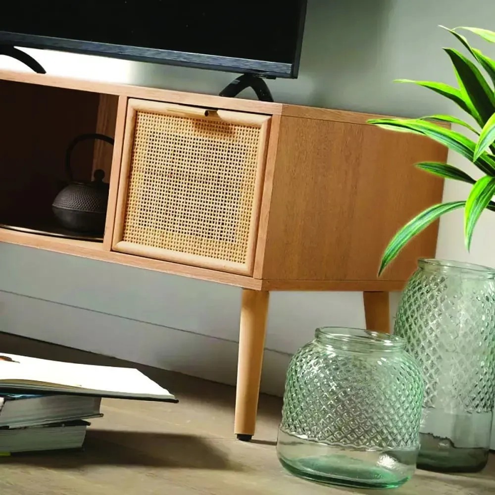 Illustration numéro 2 du produit Meuble TV 2 tiroirs façades rotin - L100 cm