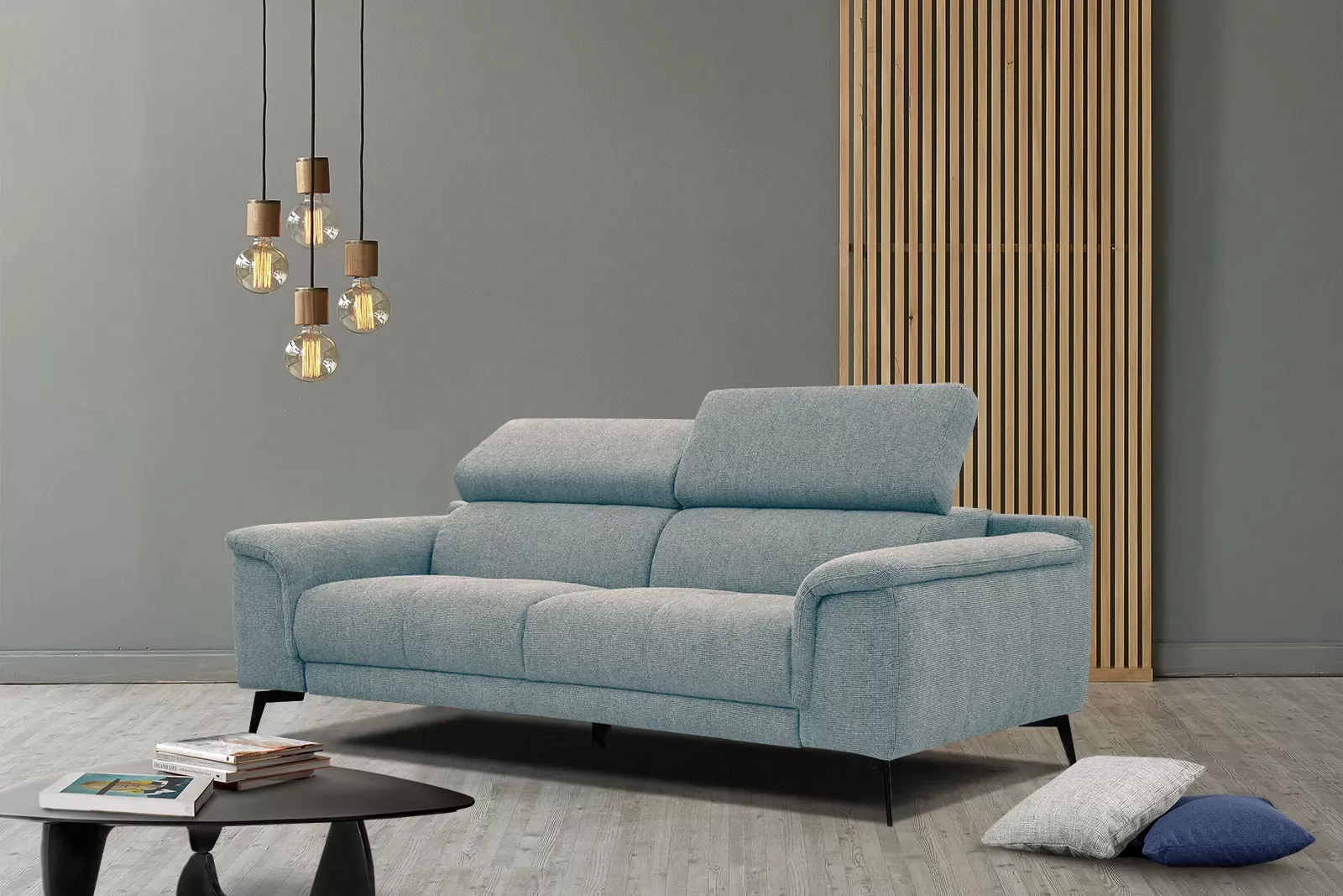 Illustration numéro 2 du produit Canapé 3 places avec appuie-tête réglables, bleu