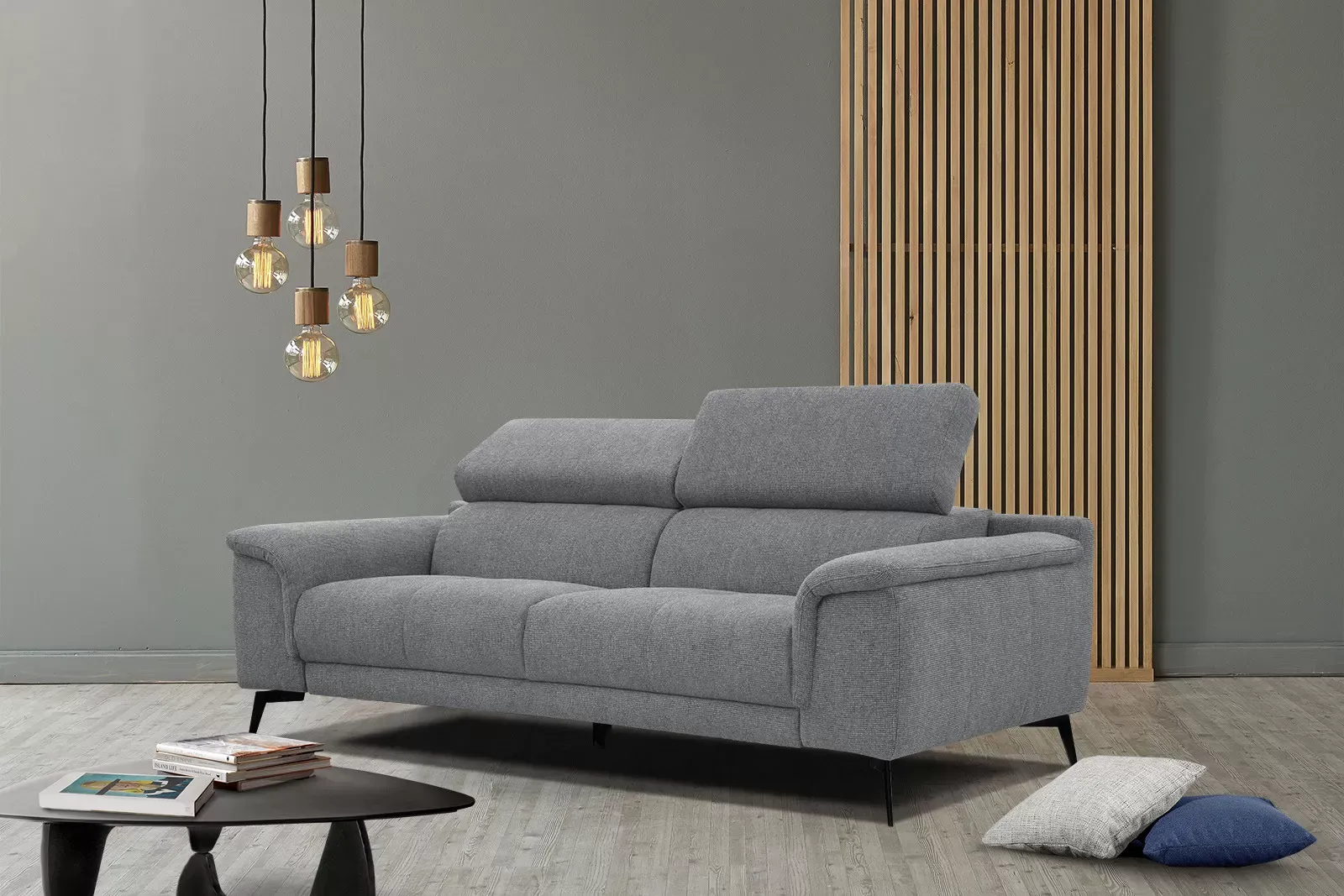 Illustration numéro 2 du produit Canapé 3 places avec appuie-tête réglables, gris