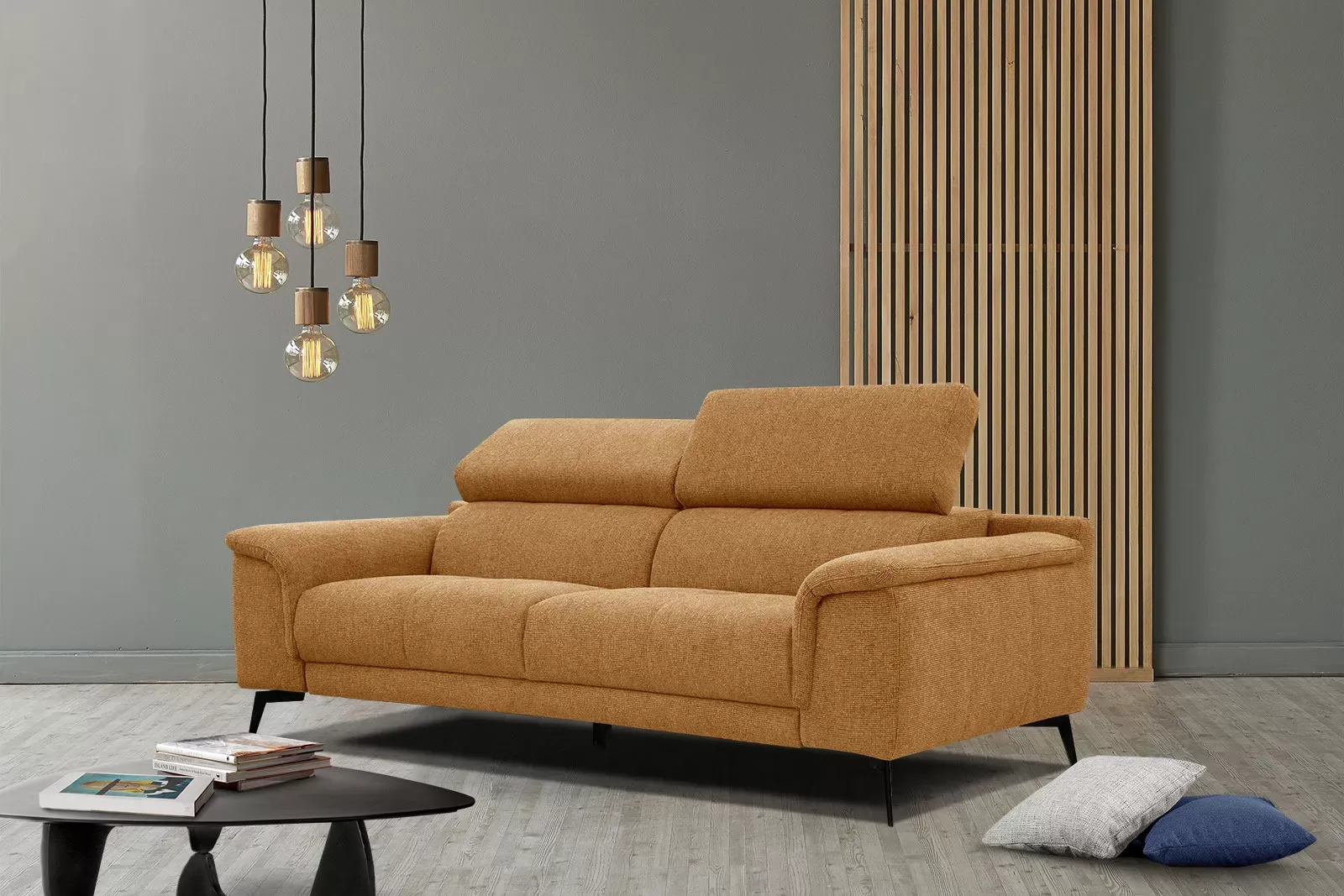 Illustration numéro 2 du produit Canapé 3 places avec appuie-tête réglables, orange