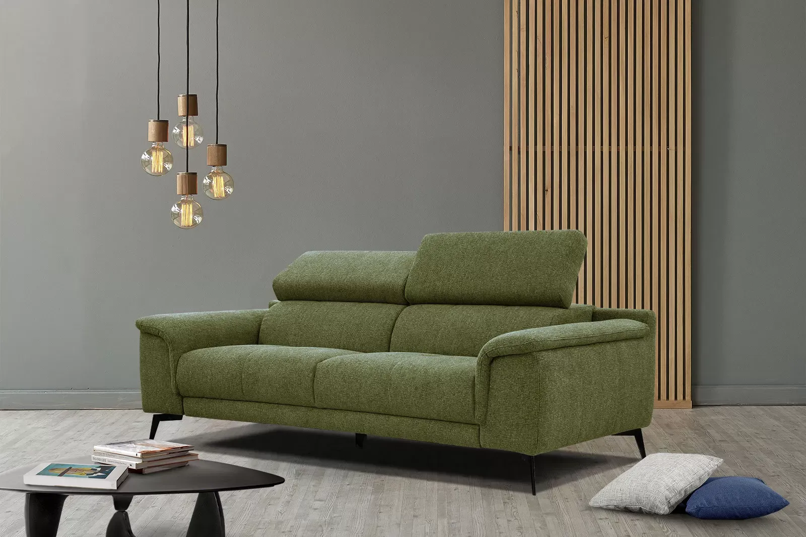 Illustration numéro 2 du produit Canapé 3 places avec appuie-tête réglables, vert