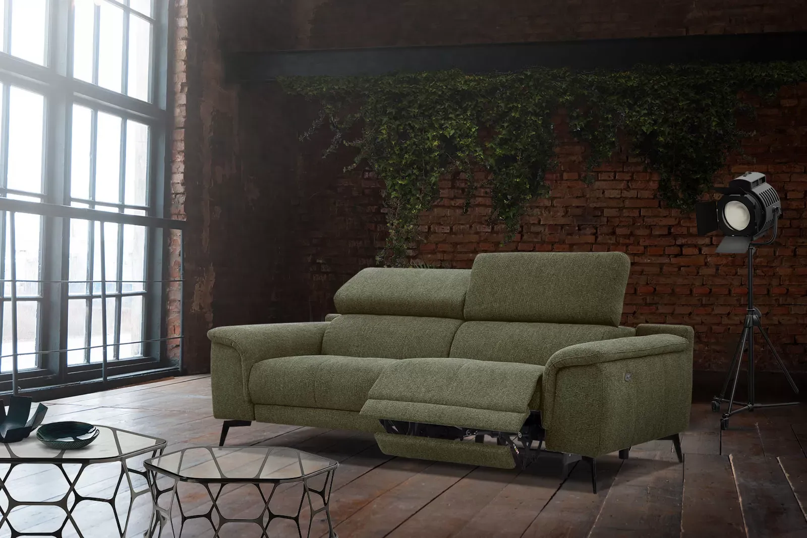 Illustration numéro 2 du produit Canapé 3 places avec 1 fonction relax et appuie-tête réglables, vert