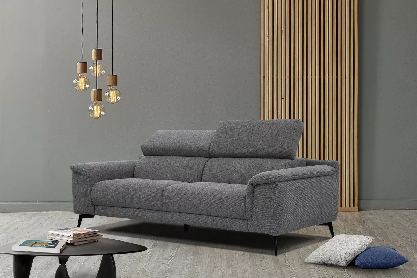 Illustration numéro 2 du produit Canapé 3 places avec appuie-tête réglables, gris