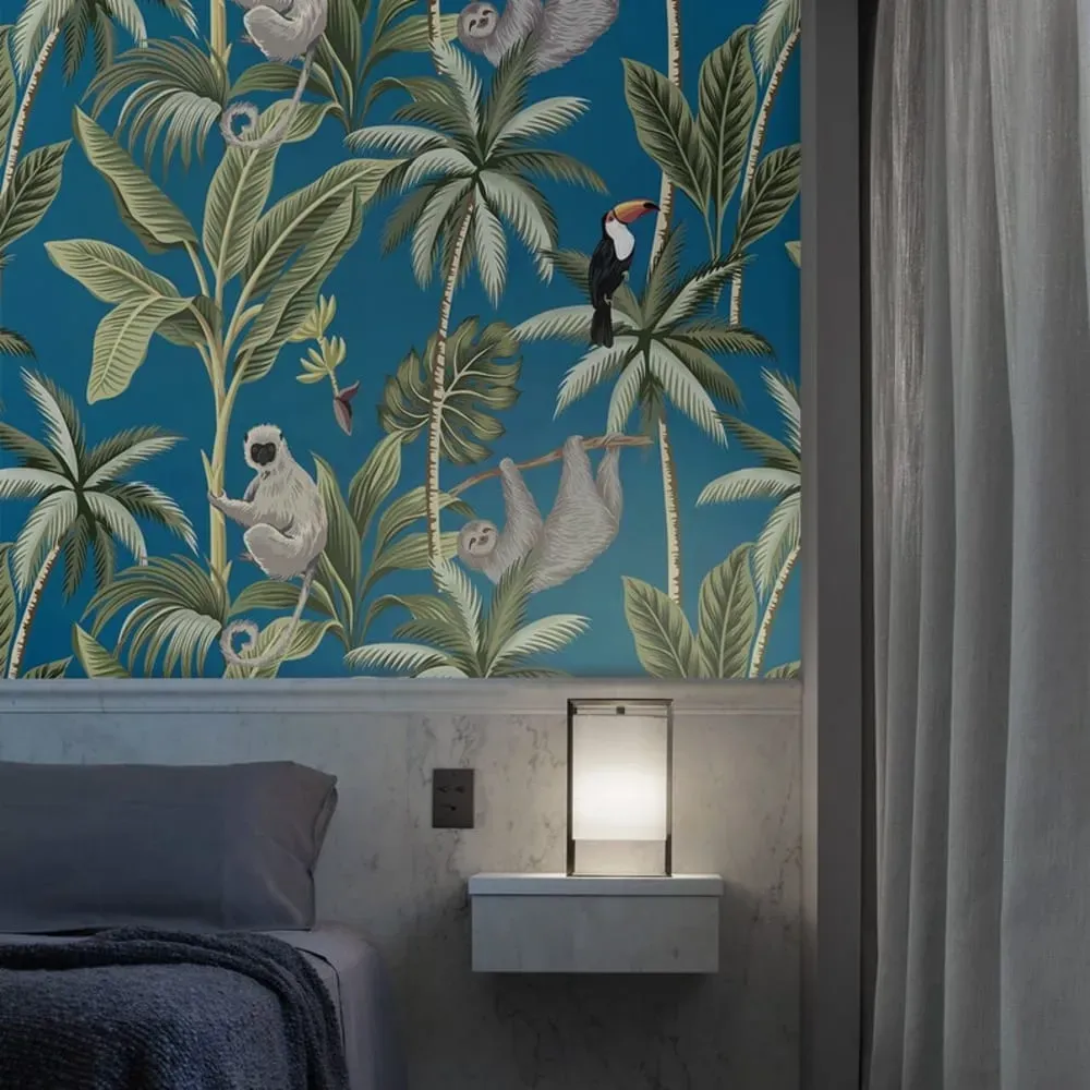 Illustration numéro 2 du produit Papier Peint  Bleu Jungle,papier écologique fin,200x280cm,8 feuilles