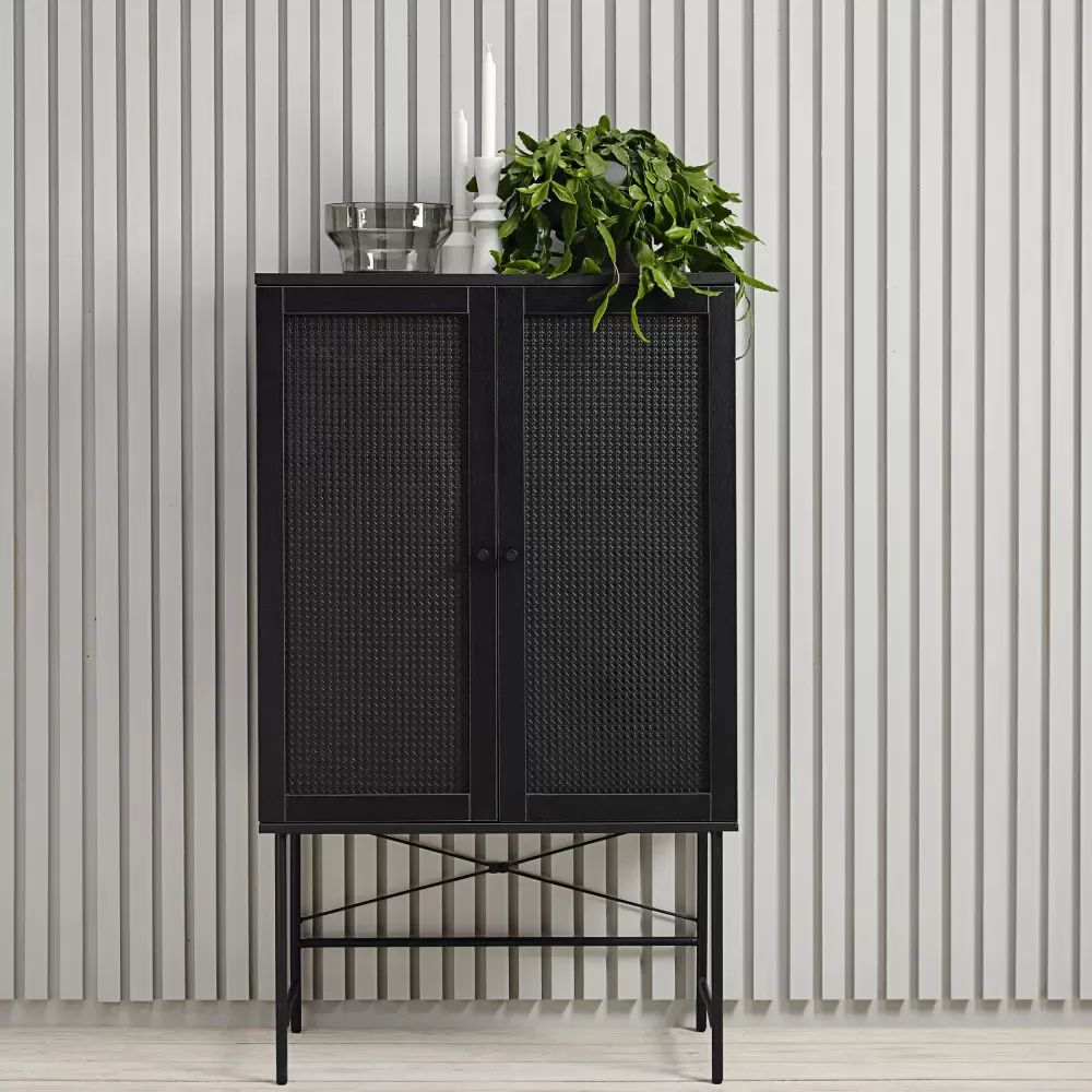Illustration numéro 2 du produit Buffet haut 2 portes bois et métal H135cm - Noir