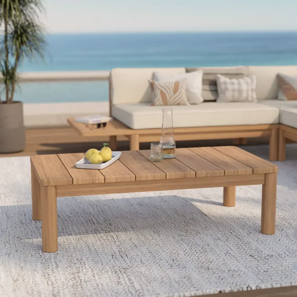 Illustration numéro 2 du produit Table basse rectangulaire de jardin en bois de teck massif