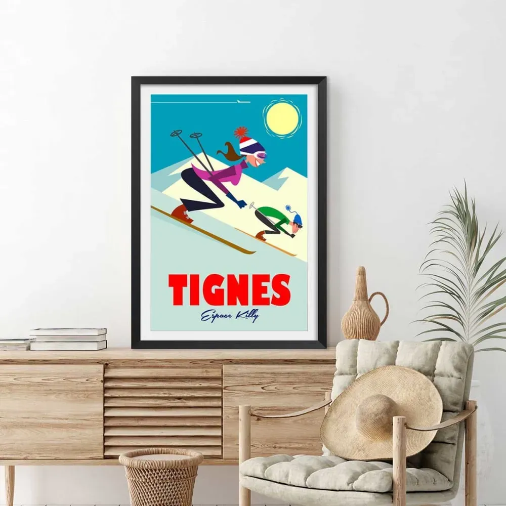 Illustration numéro 2 du produit Affiche Ski à Tignes avec cadre noir 30x45 cm