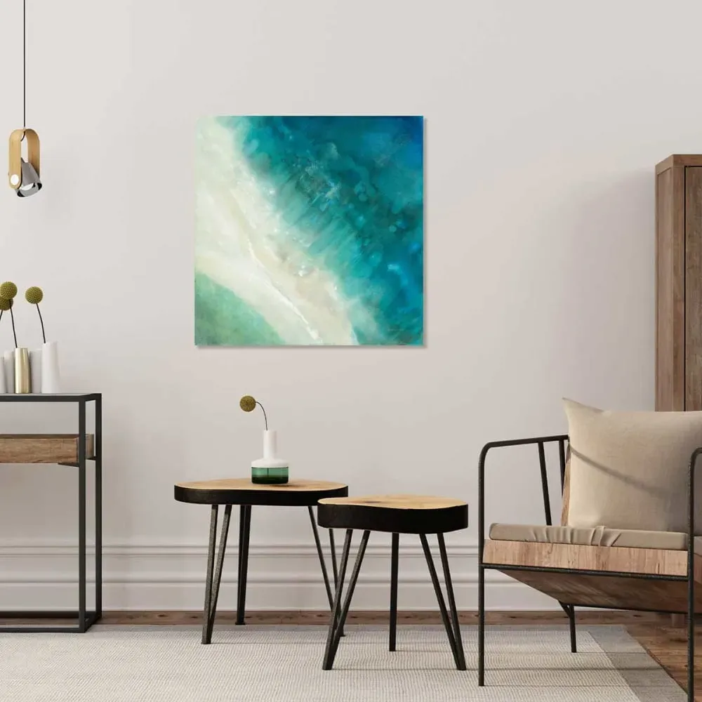 Illustration numéro 2 du produit Tableau déco plage bleue imprimé sur toile 50x50 cm