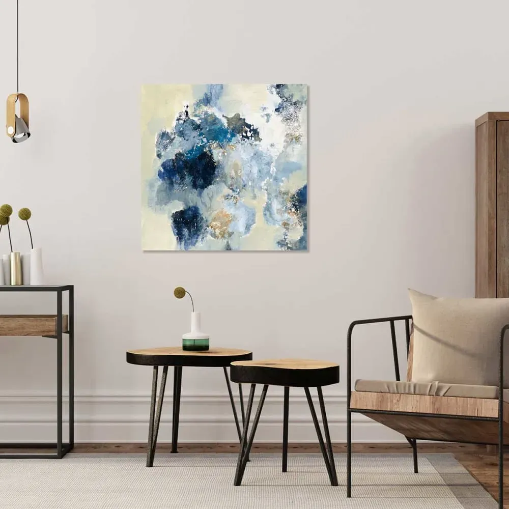 Illustration numéro 2 du produit Décoration murale indigo bleu imprimé sur toile 50x50 cm