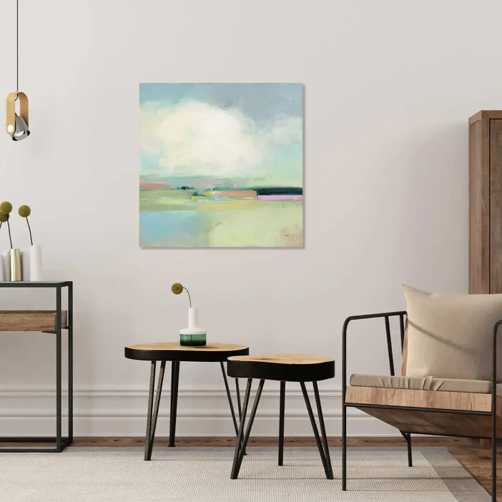 Illustration numéro 2 du produit Tableau abstrait horizon coloré imprimé sur toile 50x50 cm