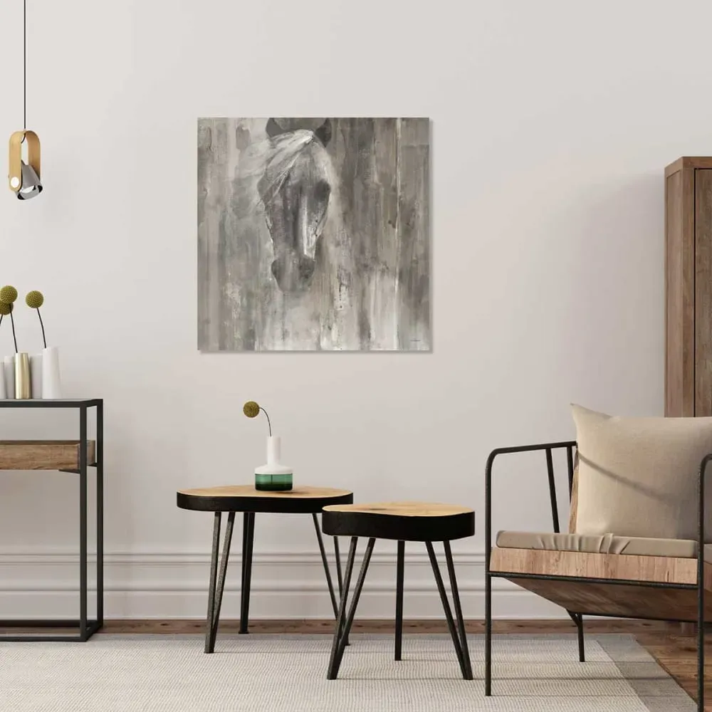 Illustration numéro 2 du produit Tableau cheval blanc aquarelle imprimé sur toile 50x50 cm