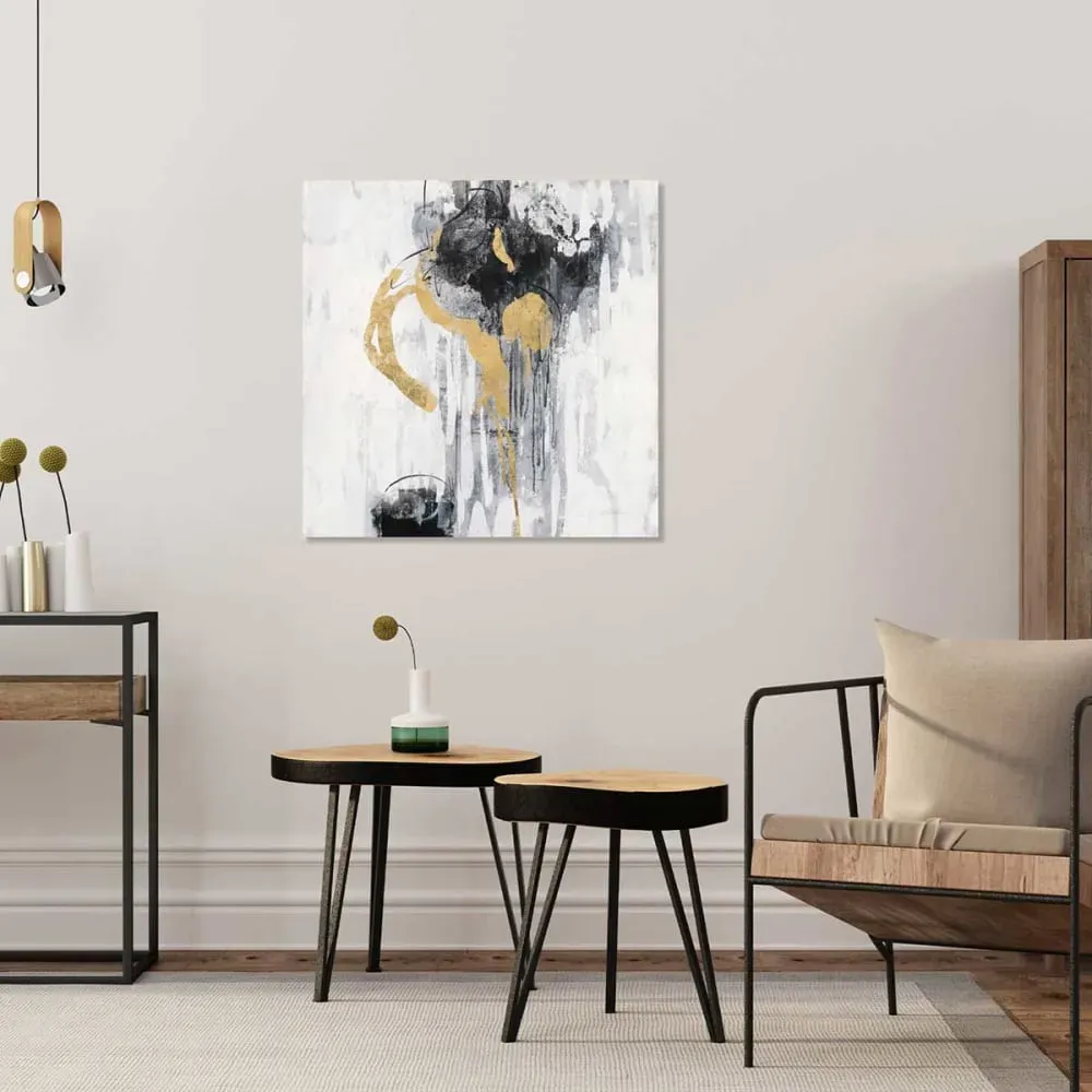 Illustration numéro 2 du produit Tableau abstrait pluie dorée imprimé sur toile 50x50 cm