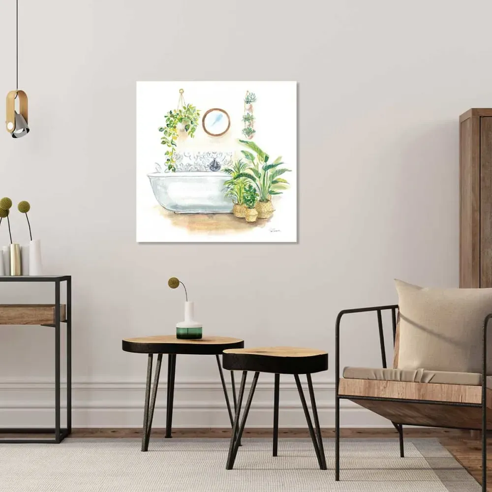 Illustration numéro 2 du produit Tableau déco baignoire tropicale imprimé sur toile 50x50 cm