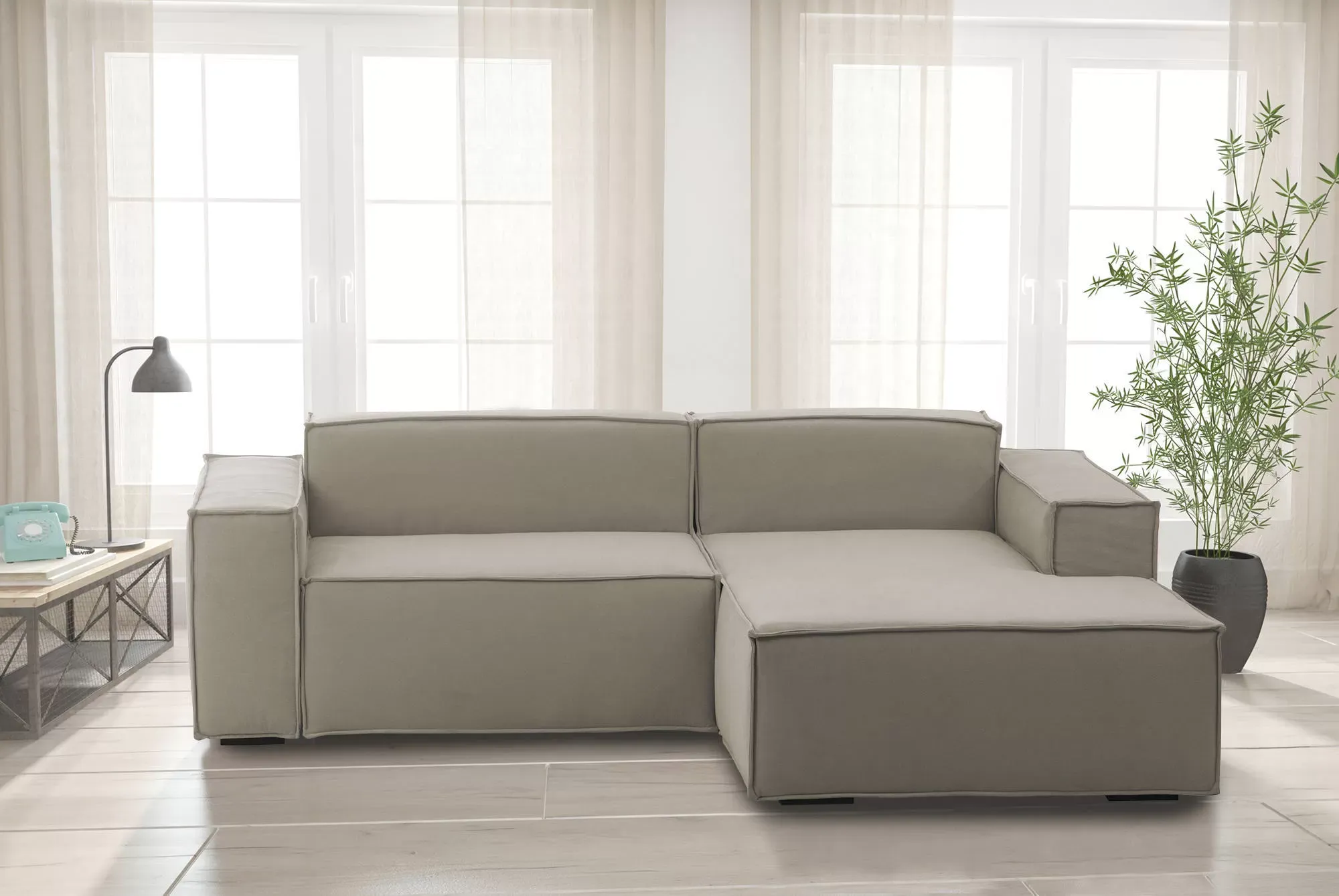 Illustration numéro 2 du produit Canapé d'angle en tissu tourterelle 160x170 cm