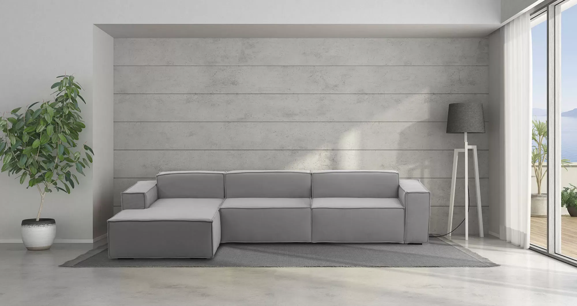 Illustration numéro 2 du produit Canapé d'angle en tissu gris 160x170 cm