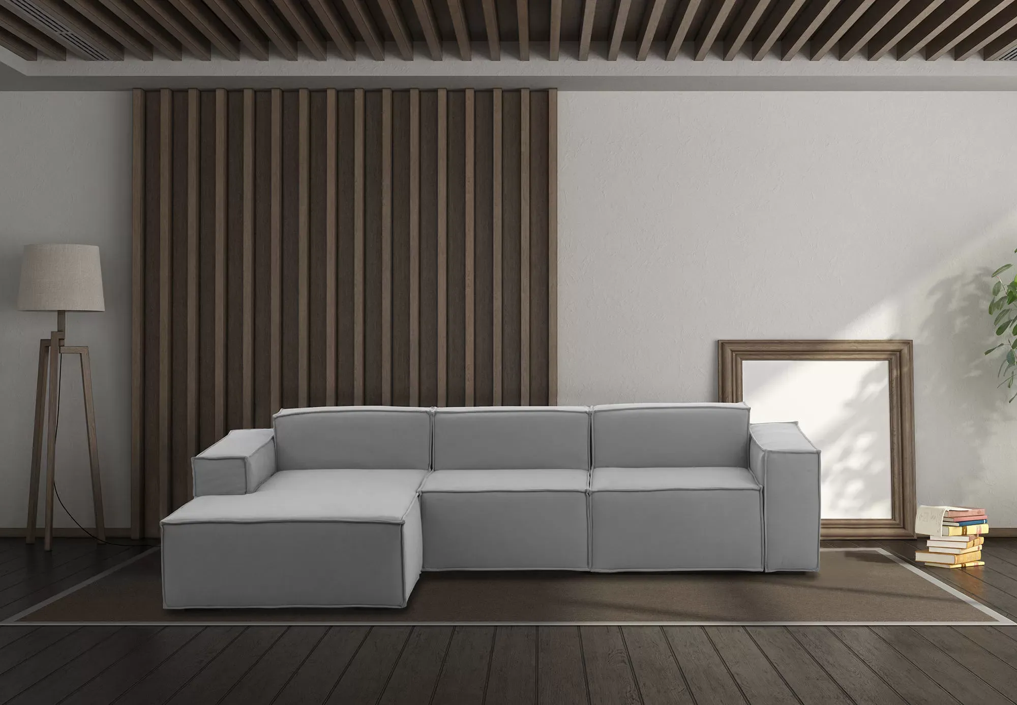 Illustration numéro 2 du produit Canapé d'angle en tissu gris 160x170 cm