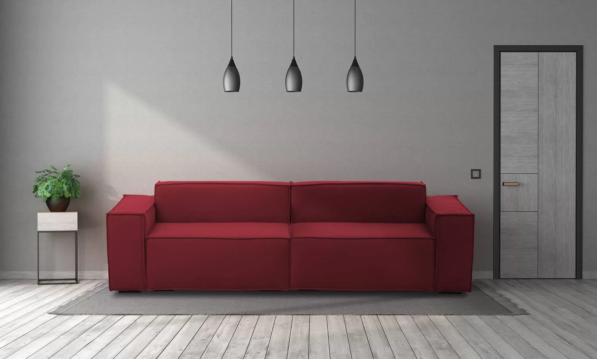 Illustration numéro 2 du produit Canapé fixe 3 places en tissu rouge 150x95 cm