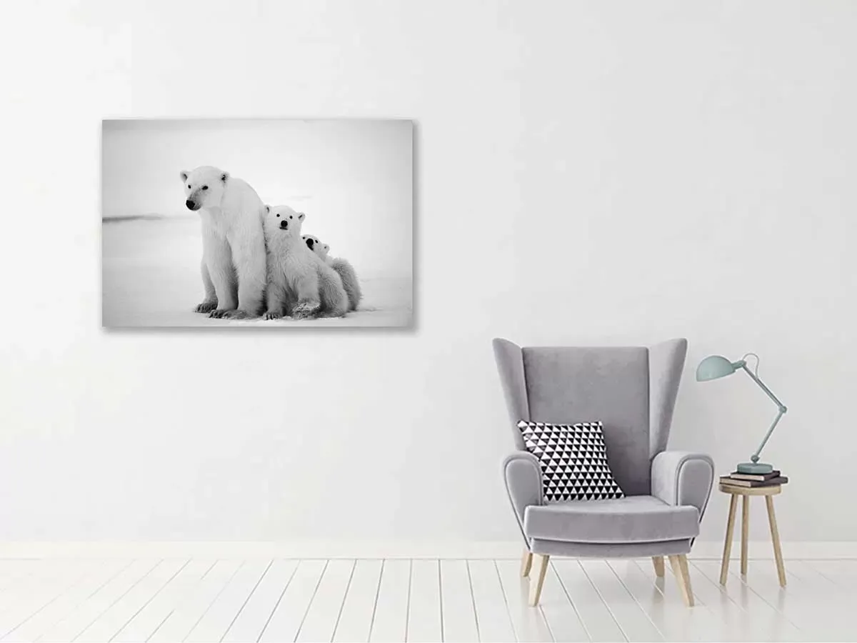 Illustration numéro 2 du produit Tableau animaux family polar bear toile imprimée 120x80 cm