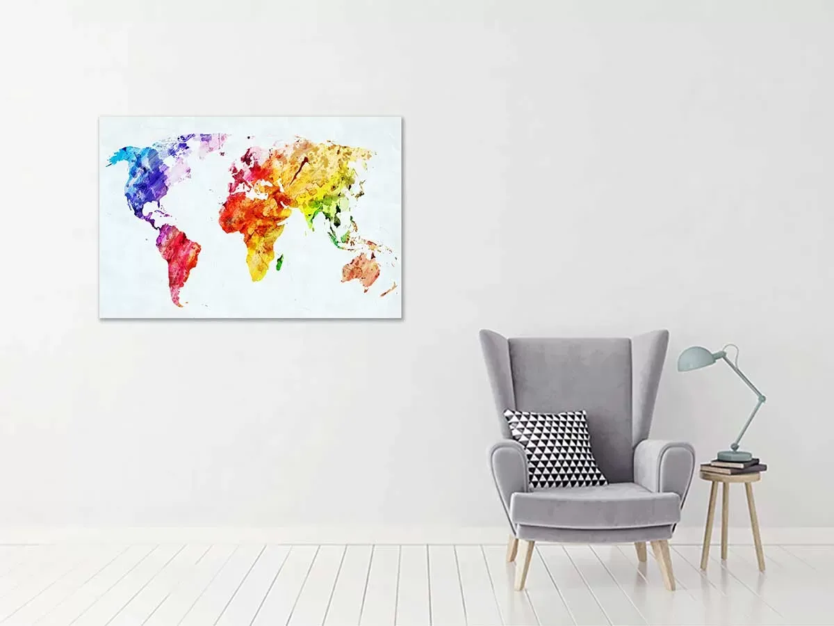 Illustration numéro 2 du produit Tableau carte du monde multicolore toile imprimée 120x80 cm