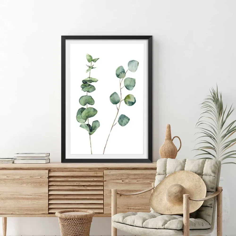 Illustration numéro 2 du produit Affiche aquarelle feuille d' eucalyptus avec cadre noir 30x45 cm