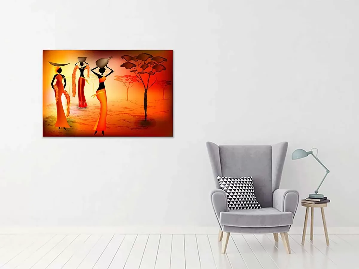 Illustration numéro 2 du produit Tableau soirée africaine toile imprimée 120x80 cm