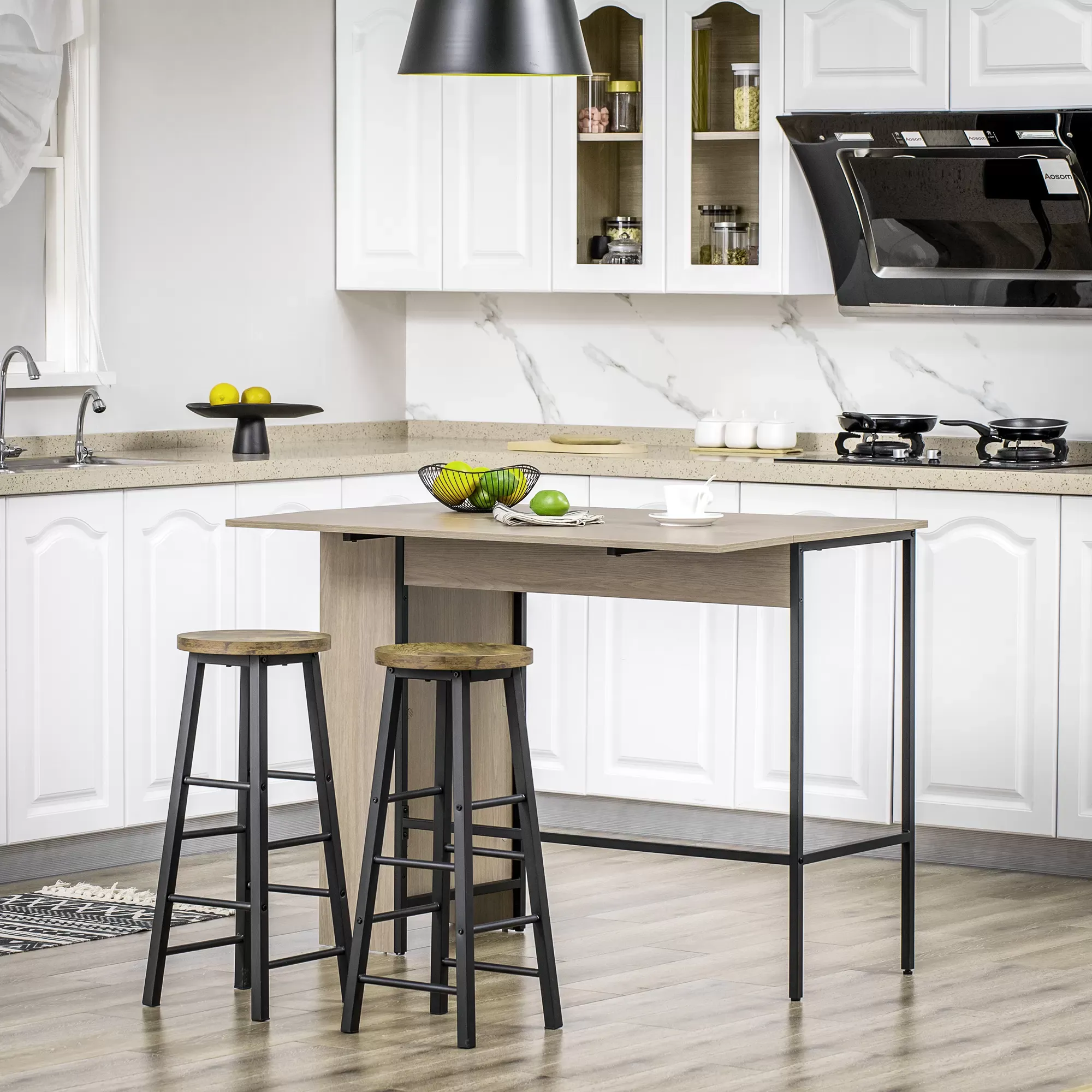 Illustration numéro 2 du produit Table de bar extensible design industriel métal noir aspect bois gris