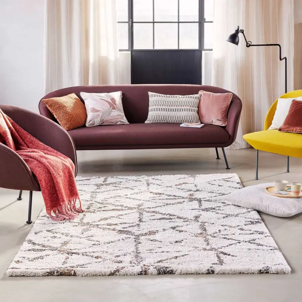 Illustration numéro 2 du produit Tapis à poils longs design géométrique beige chiné et brun 160x225