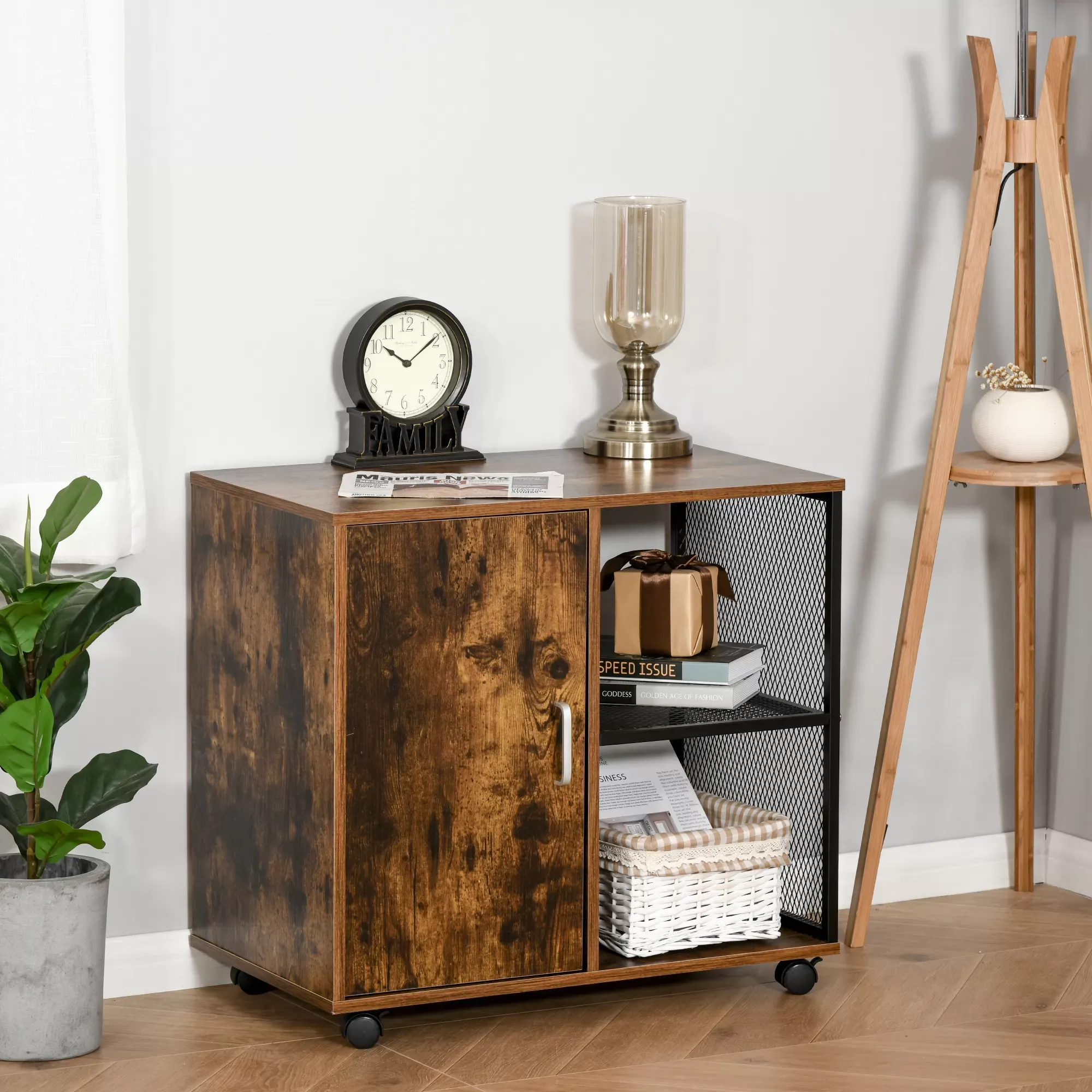 Illustration numéro 2 du produit Support d'imprimante caisson bureau porte 2 niches grand plateau