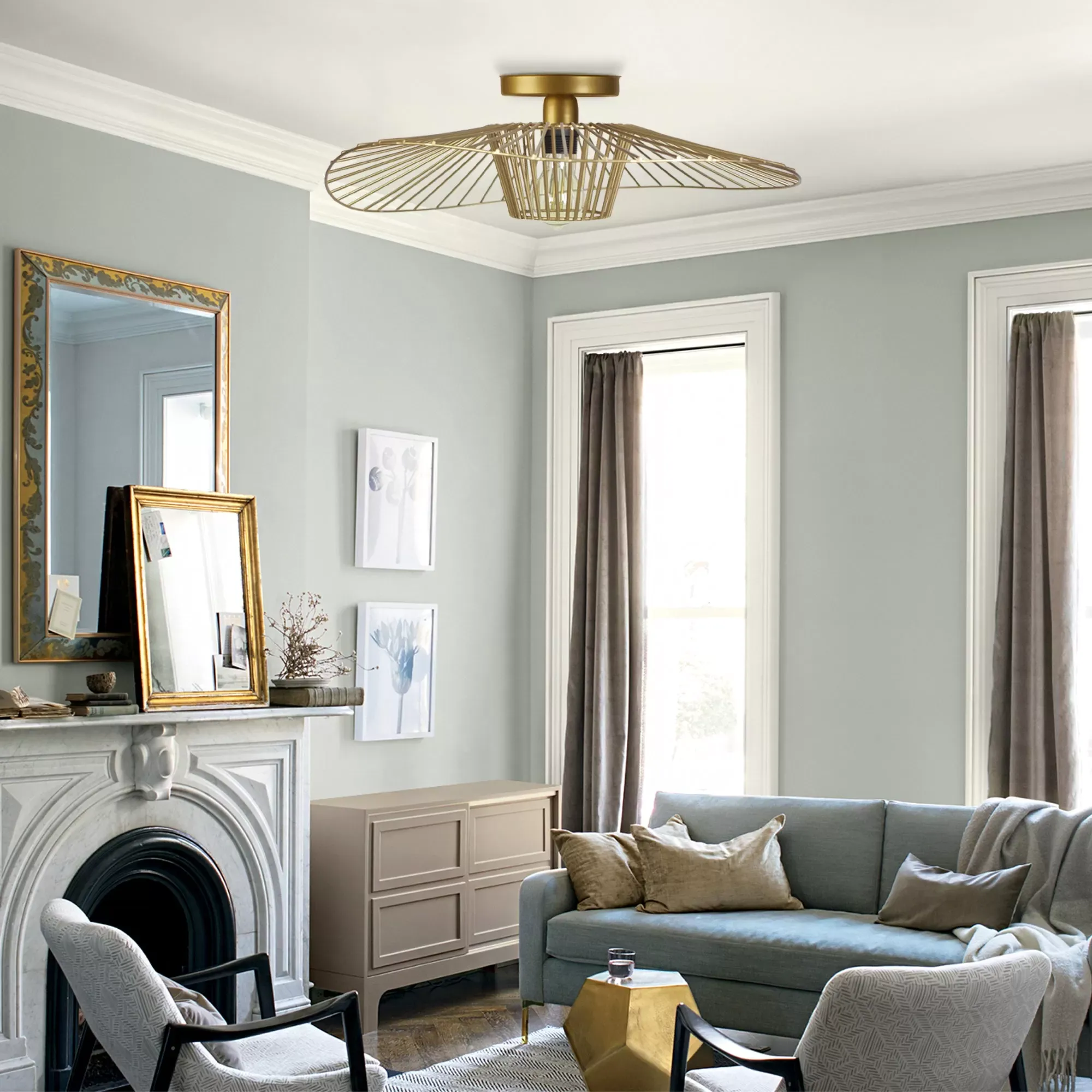 Illustration numéro 2 du produit Plafonnier  métal,Doré ,H27x D44xP50cm