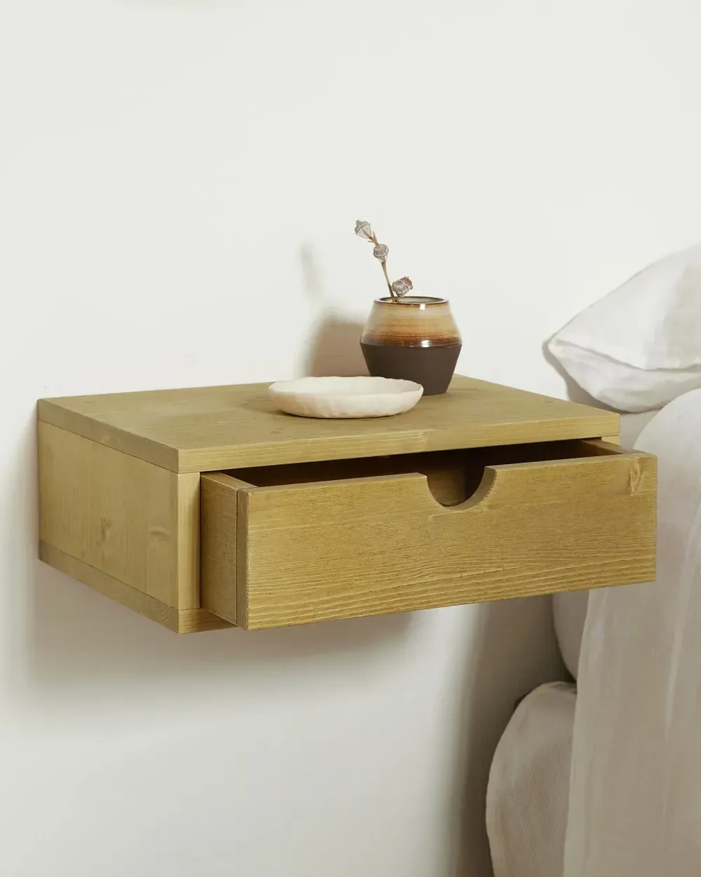 Illustration numéro 2 du produit Table de chevet murale en bois massif naturel