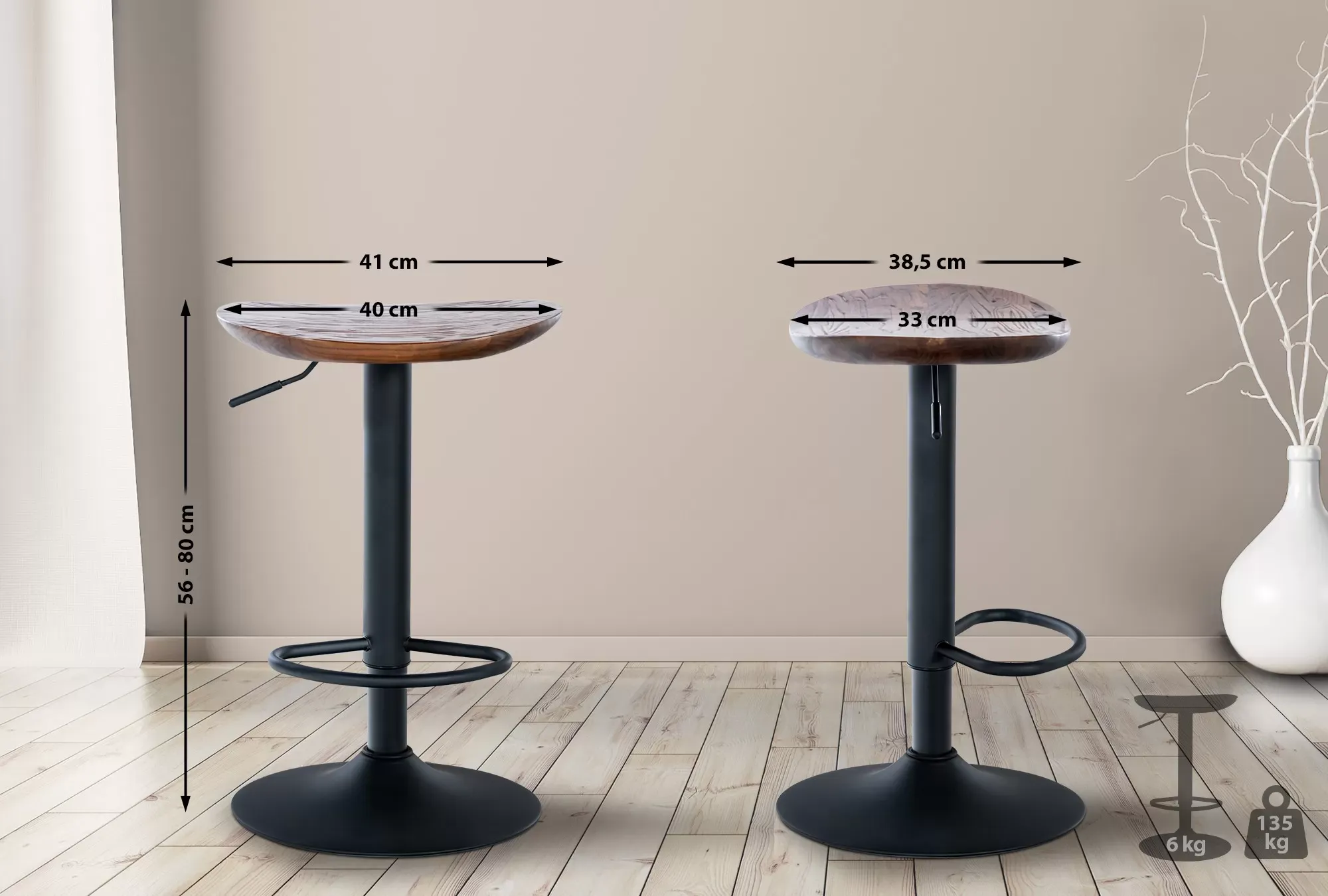 Illustration numéro 2 du produit Tabouret de bar industriel réglable en bois Noyer