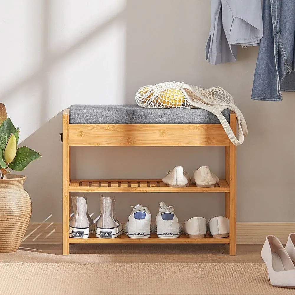 Illustration numéro 2 du produit Banc à chaussures avec 2 étages en bambou