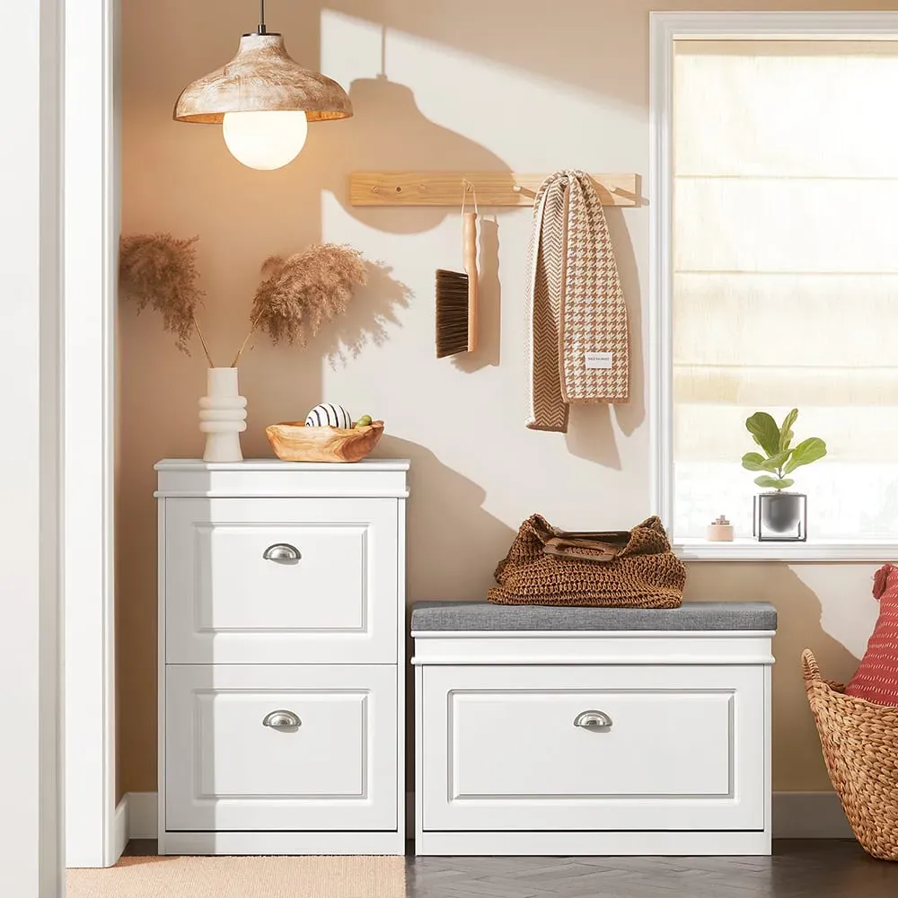 Illustration numéro 2 du produit Banc à chaussures avec porte abattante largeur 75cm effet bois blanc