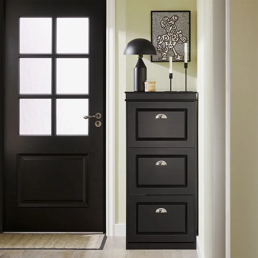 Illustration numéro 2 du produit Meuble de rangement à chaussures effet bois noir