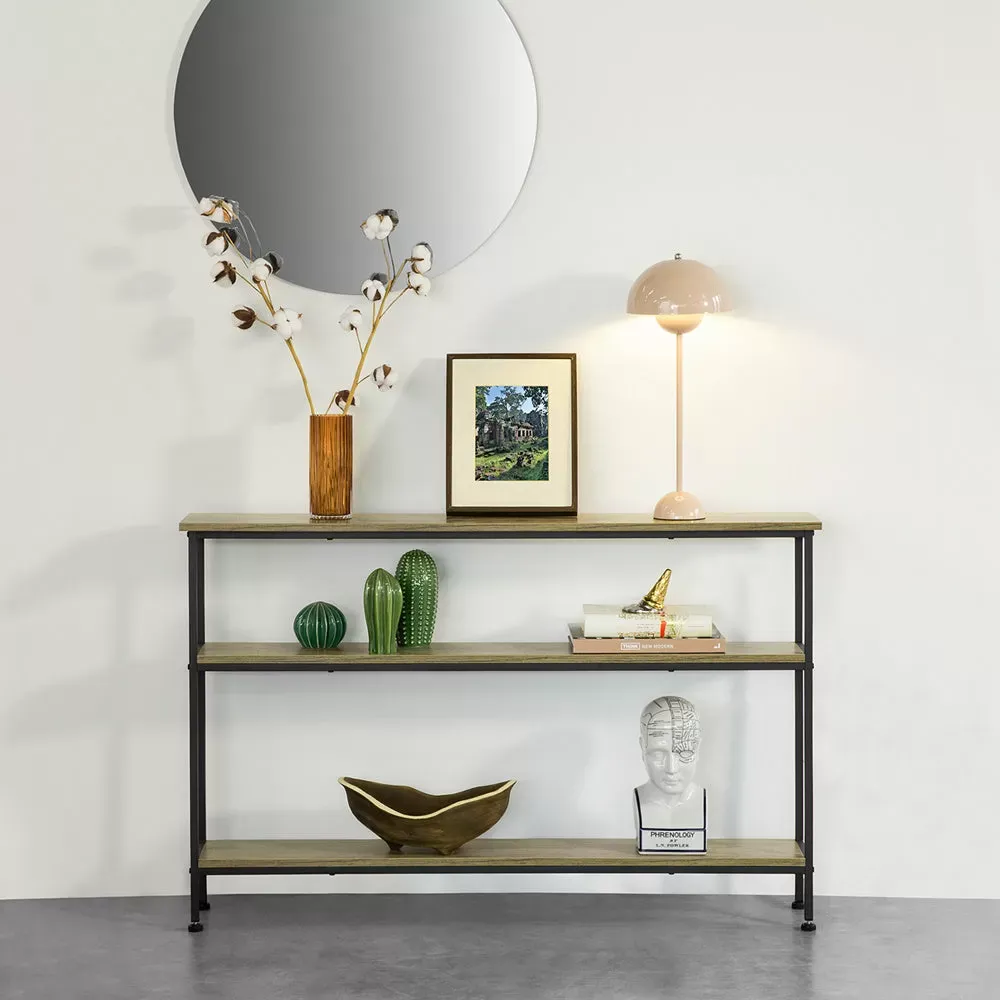 Illustration numéro 2 du produit Table console 3 étagères effet bois naturel cadre en métal noir