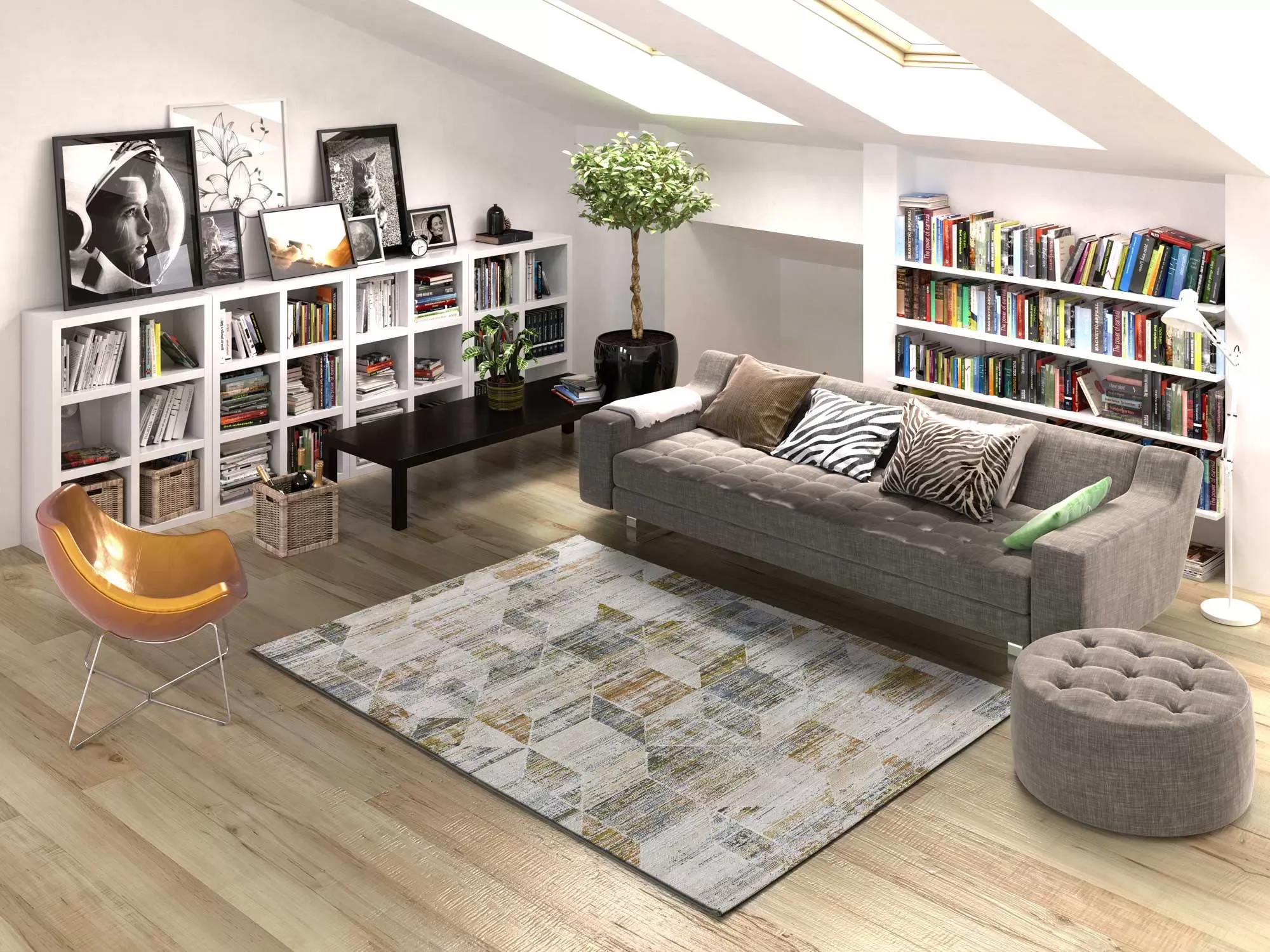 Illustration numéro 2 du produit Tapis géométrique crème/bleu/moutarde 115x170 cm