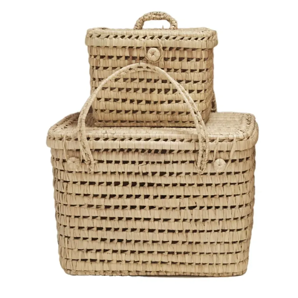 Illustration numéro 2 du produit Coffre de rangement feuille de palmier osier naturel 20 x 25