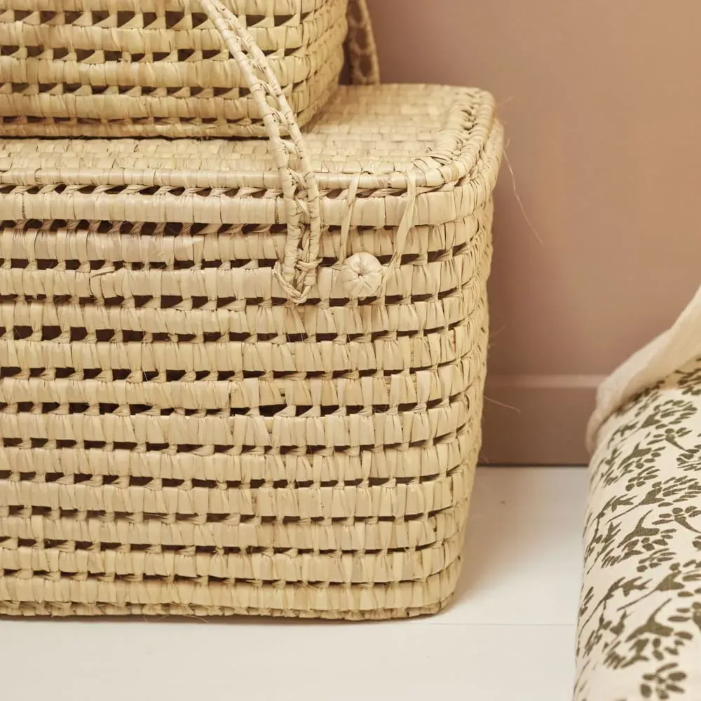 Illustration numéro 2 du produit Coffre de rangement feuille de palmier osier naturel 30 x 30