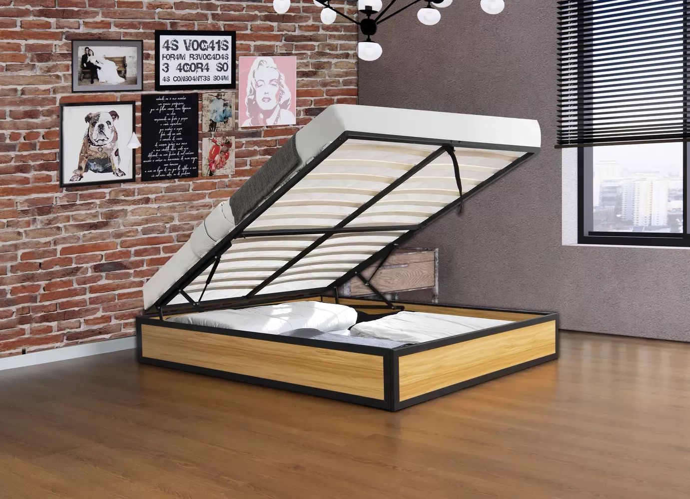 Illustration numéro 2 du produit Lit coffre industriel 140 x 190 cm