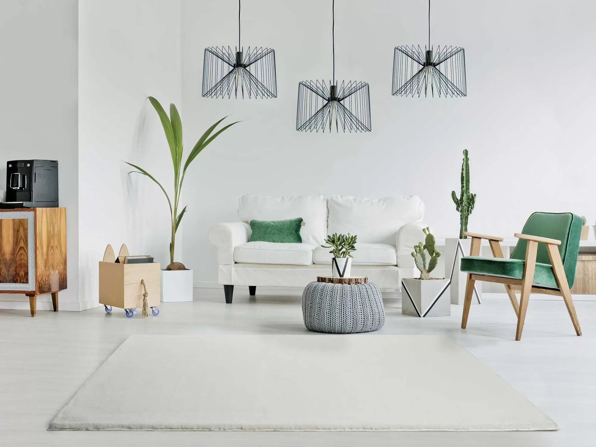 Illustration numéro 2 du produit Tapis rond lavable shaggy blanc 120x120 cm