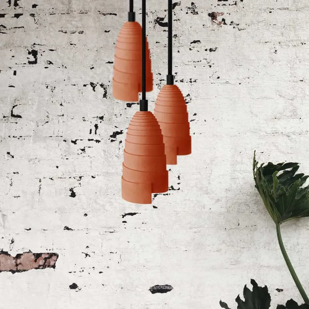 Illustration numéro 2 du produit Suspension triple béton terracotta et accessoires noirs